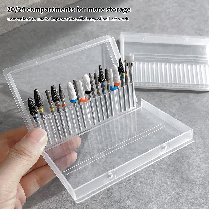 20/24 Holes Nail Drill Bits Storage Box Nail Grinding Head Holder Stand Display Cleanser Dustproof Cutter Manicure Organizer