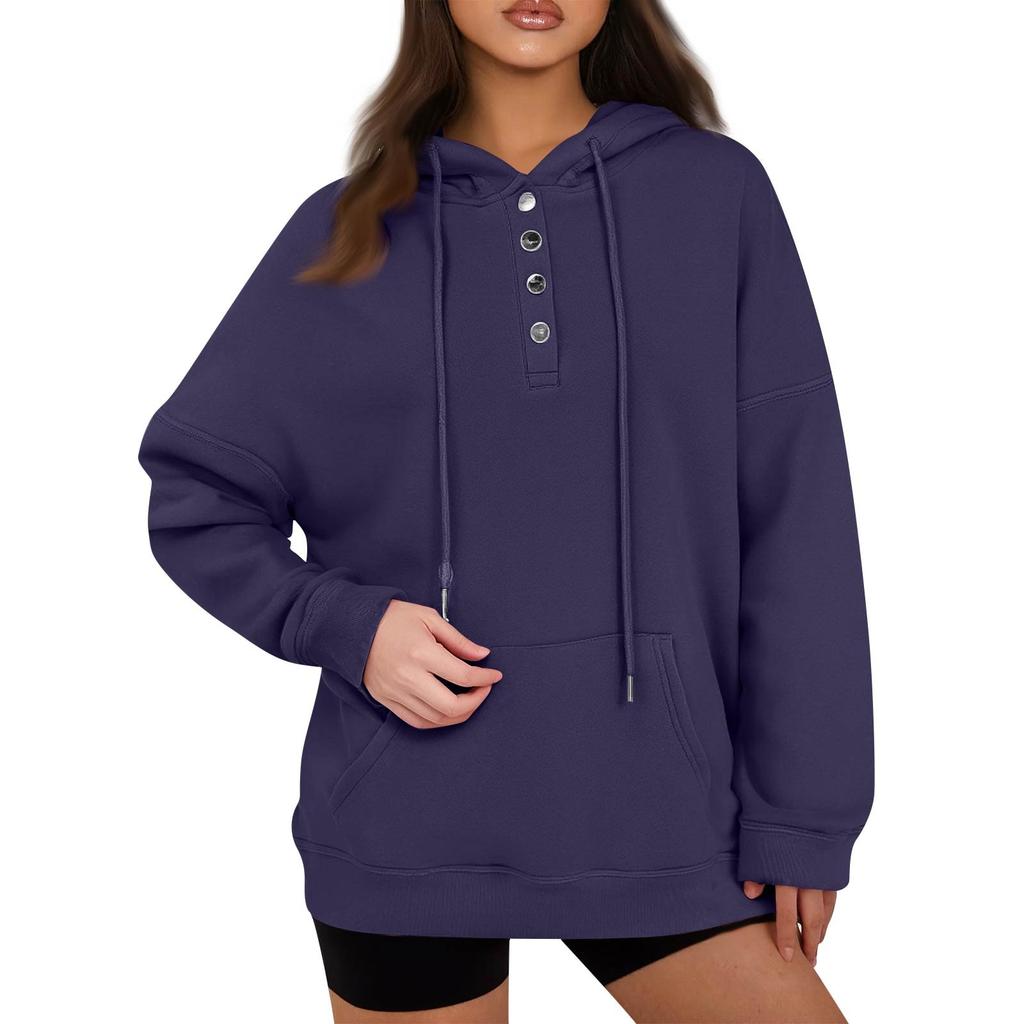 Women's Pullover Hoodies Tops Casual Button Down Long Sleeve Pocket Sweatshirts