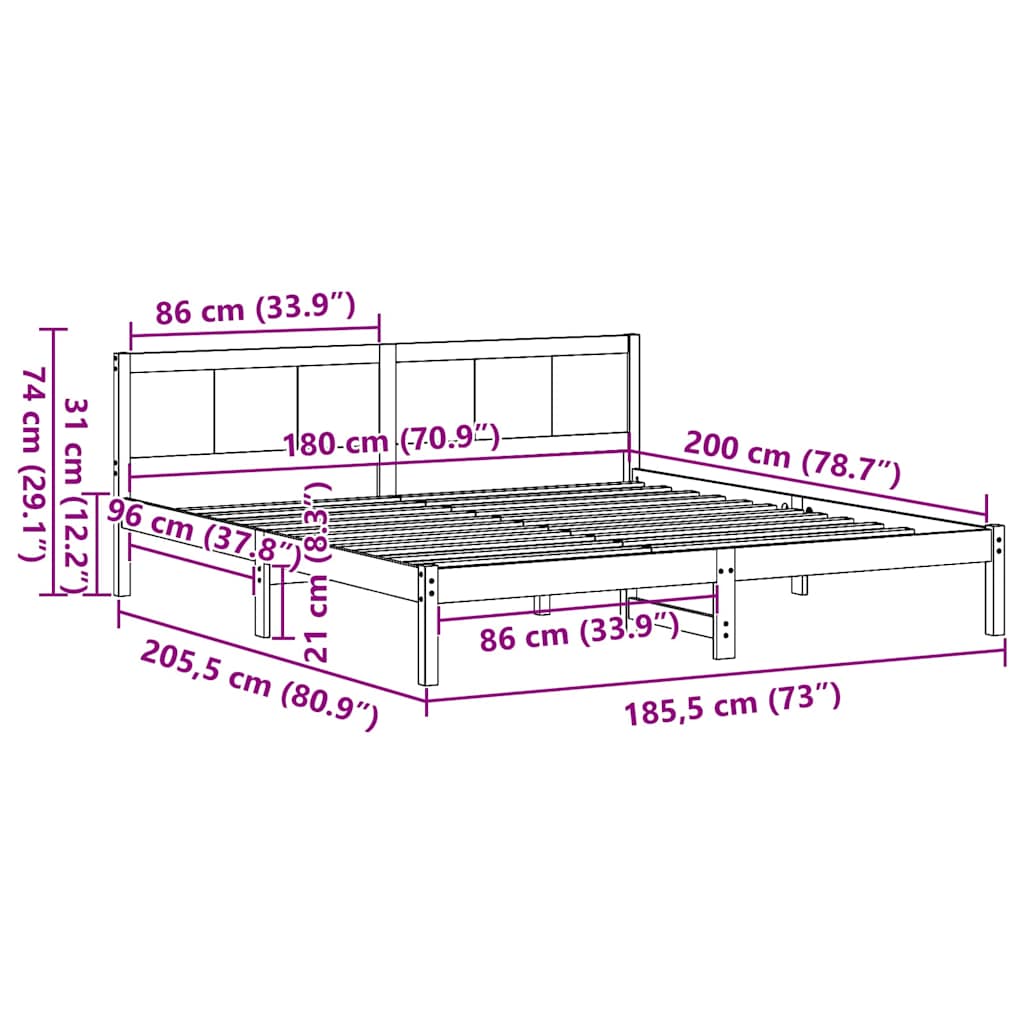Brown Bed Frame 180 x 200 cm Solid Pine Wood