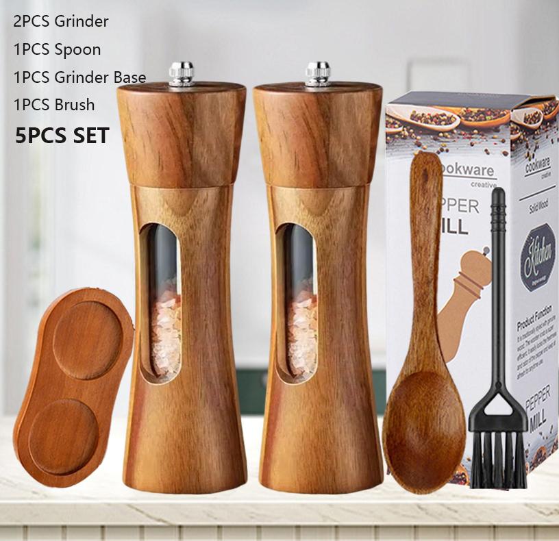 WXCOO Salt and Pepper Grinder Adjustable Ceramic Pepper Mills Manual Solid Wood Pepper Shakers Grinder for Kitchen Utensils