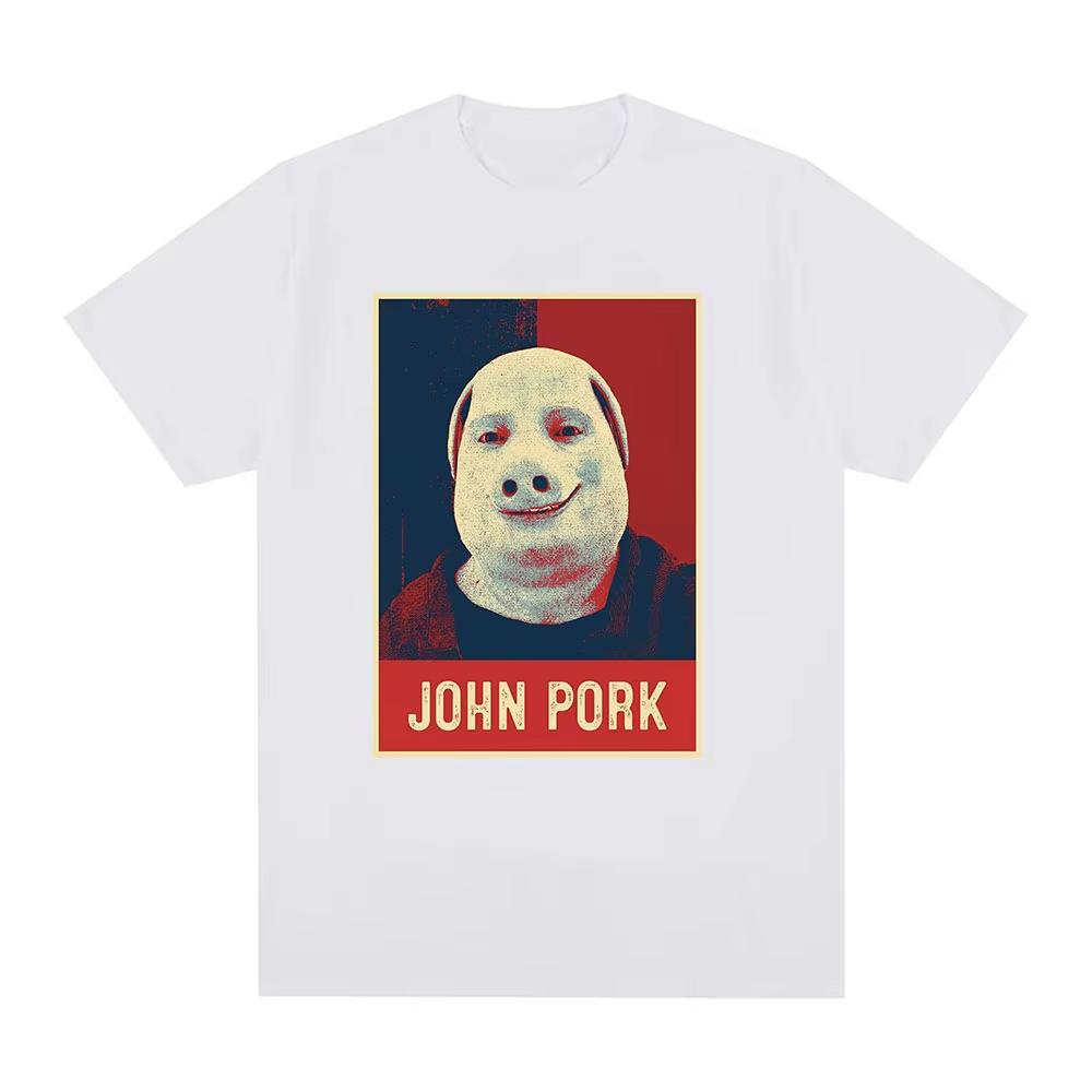R.I.P John Pork Funny Humor Pig Meme T Shirt Men's Women Fashion Vintage Tops Cotton Oversized Short Sleeve Tee Nostalgic Casual