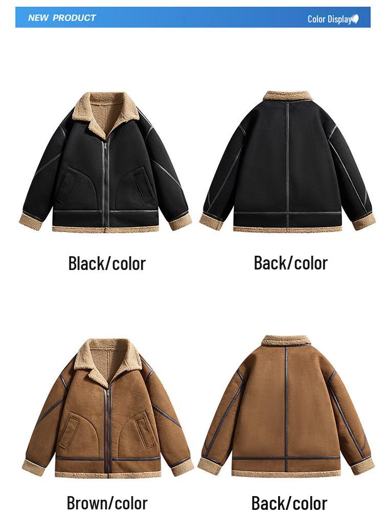 Men's Suede Plush Lined Autumn Stand-Up Collar Jacket