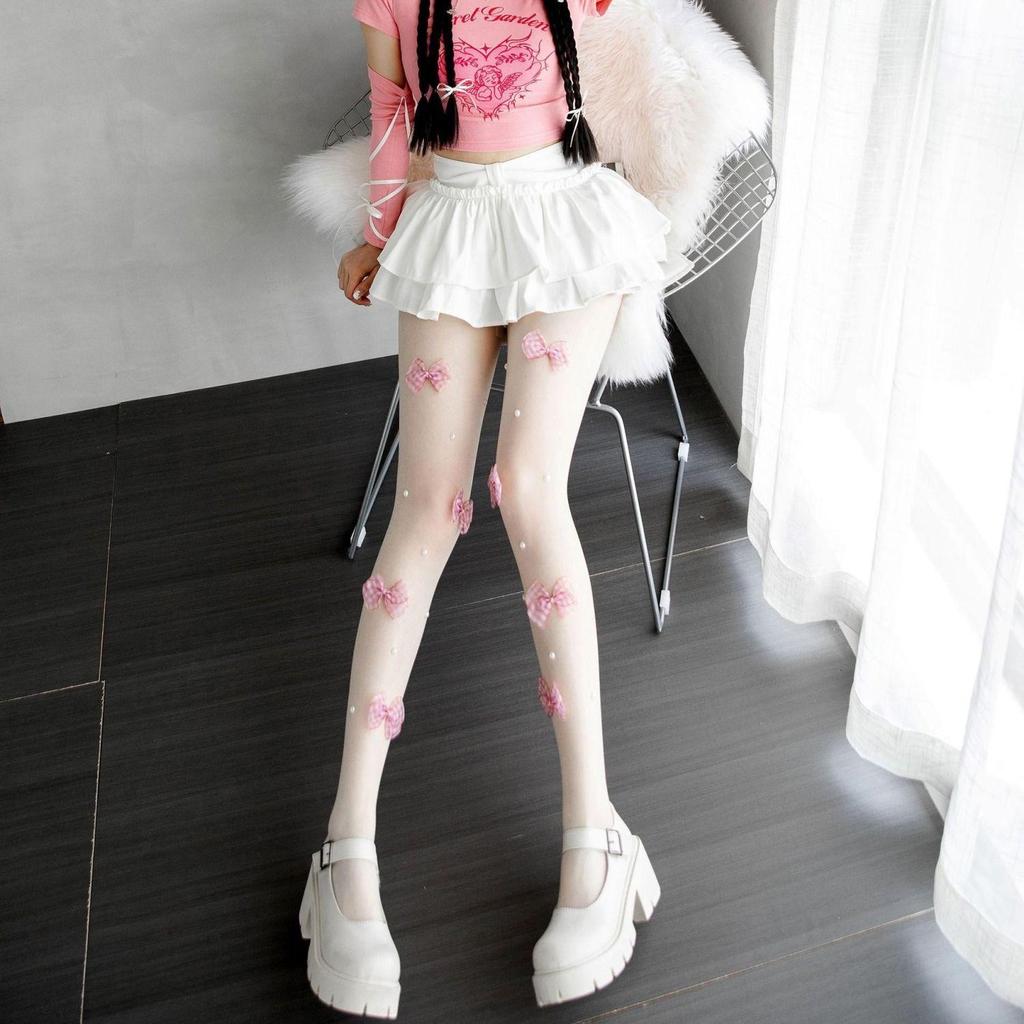 Thin Pearl Japanese Style Bow Lolita Pantyhose Stockings for Women