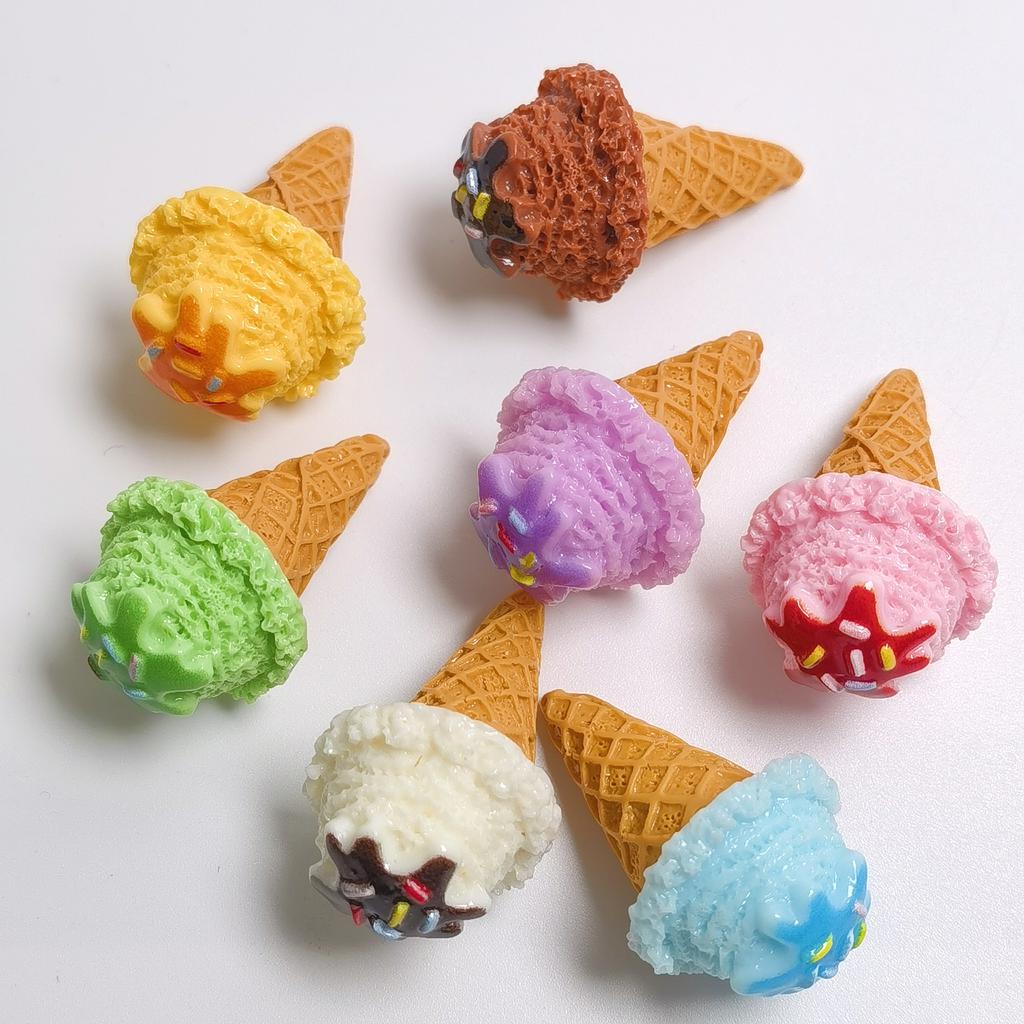 100Pcs Mixed Mini Ice Cream Cone Figurines No Hole Slime Beads Ornaments for Hair Accessories Phone Case Scrapbooking Decor