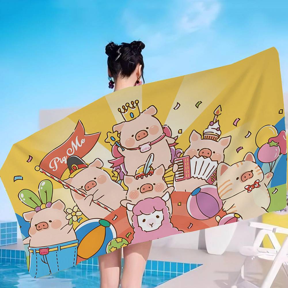 Kawaii Pig Lulu Microfiber Blanket Quick Drying Beach Towels Oversized Printing Super Absorbent Pool Towel Blanket
