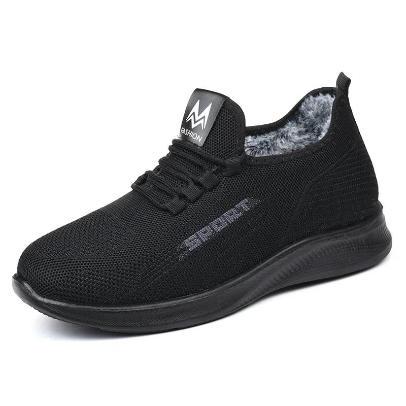 WTEMPO Pánské teplé jednobarevné ploché boty protiskluzové ležérní boty zimní velké velikosti pánské bavlněné boty s měkkou podrážkou plyšové tenisky