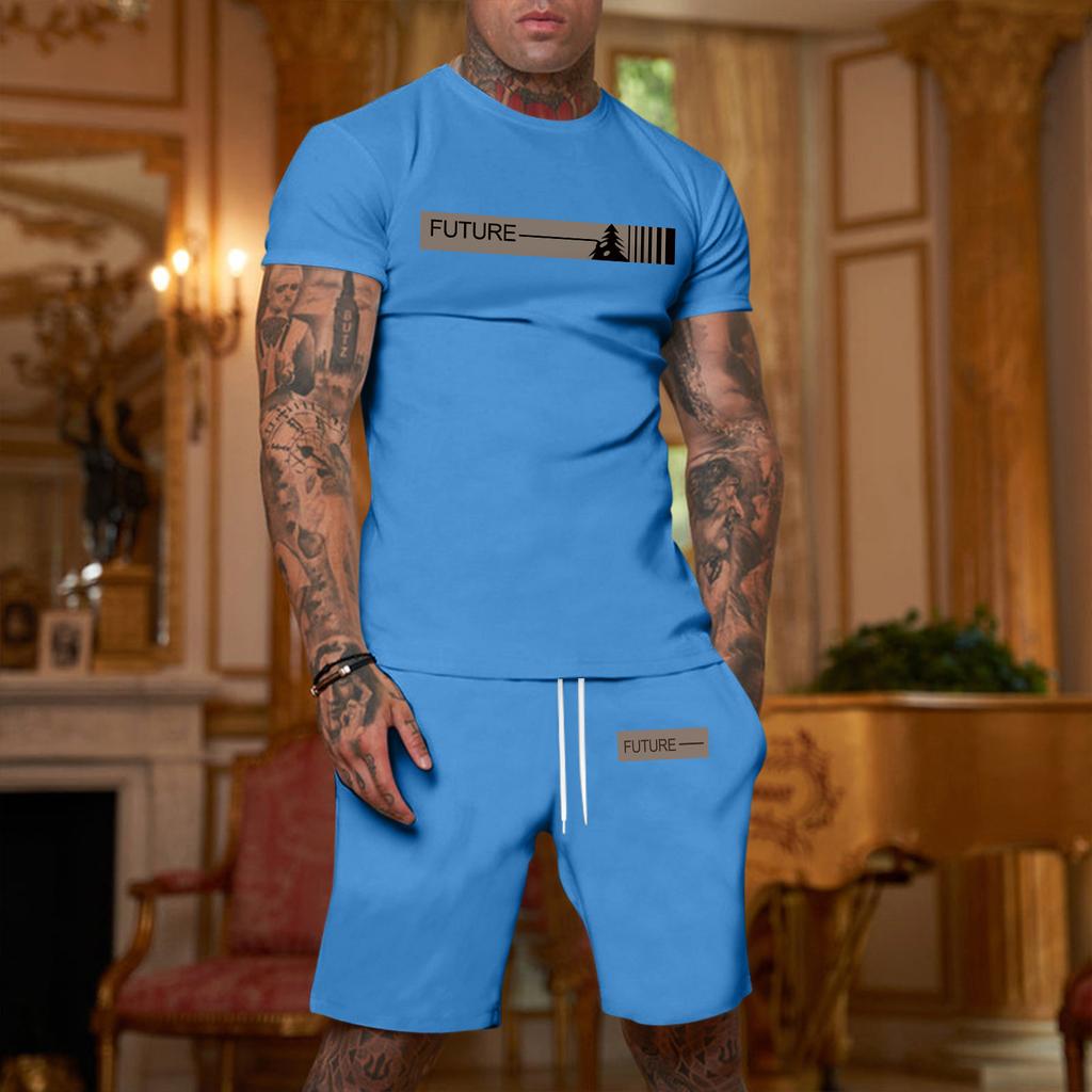 Herren bedrucktes Übergrößen lockeres Kurzarm- und Shorts-Set Lässiges Kurzarm- und Shorts-Set