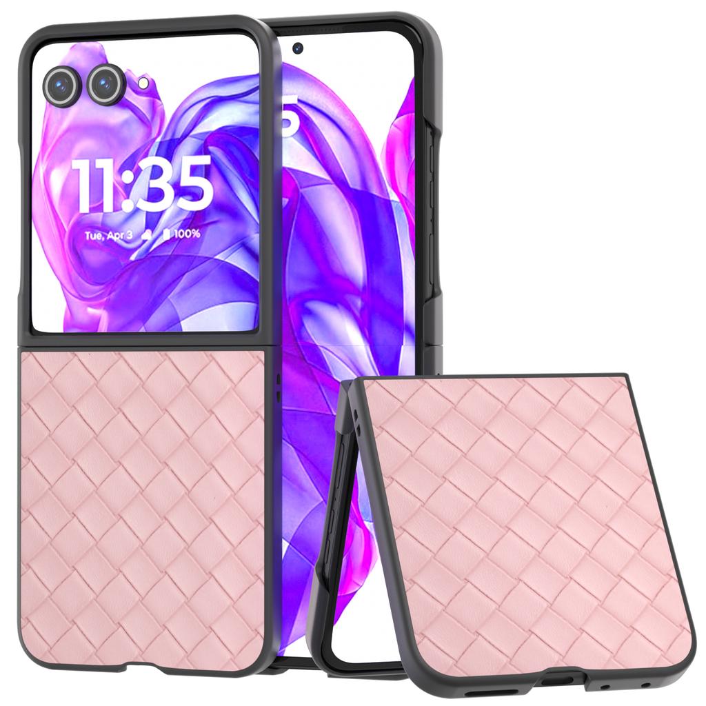 For Motorola Razr 50 Ultra 5G Case Woven Texture PU Leather Coated PC Folding Phone Cover