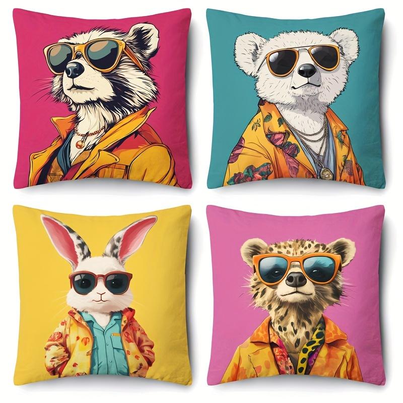 Monika Chen Unisex Animals With Human Characteristics Digital Printing Pillow Cover Short Plush Suitable Living Bedrooms Sofas Throw Cushion Cover