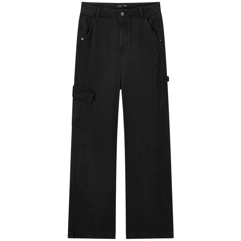 EICHITOO Women s Lyocell Blend High-Waist Wide-Leg Cargo Jeans S