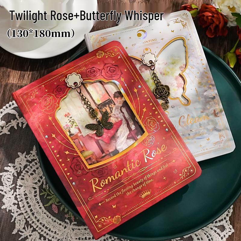 Rose Butterfly Laser Stamped Notebook with Magnetic Buckle - Retro Style Student Diary