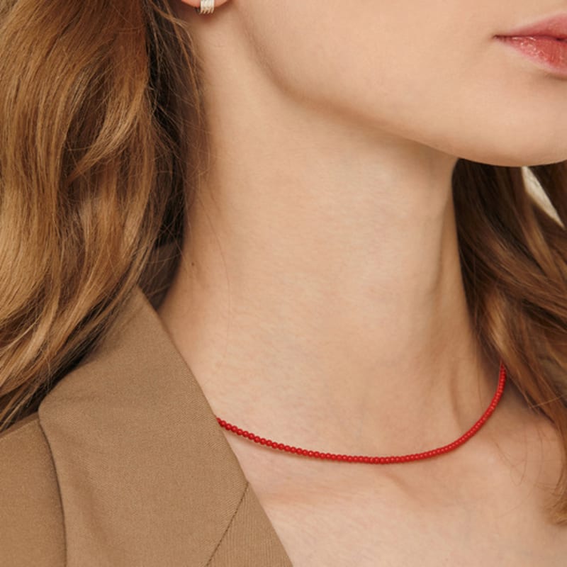 

murmur [925silver]Petit rose bead necklace Red