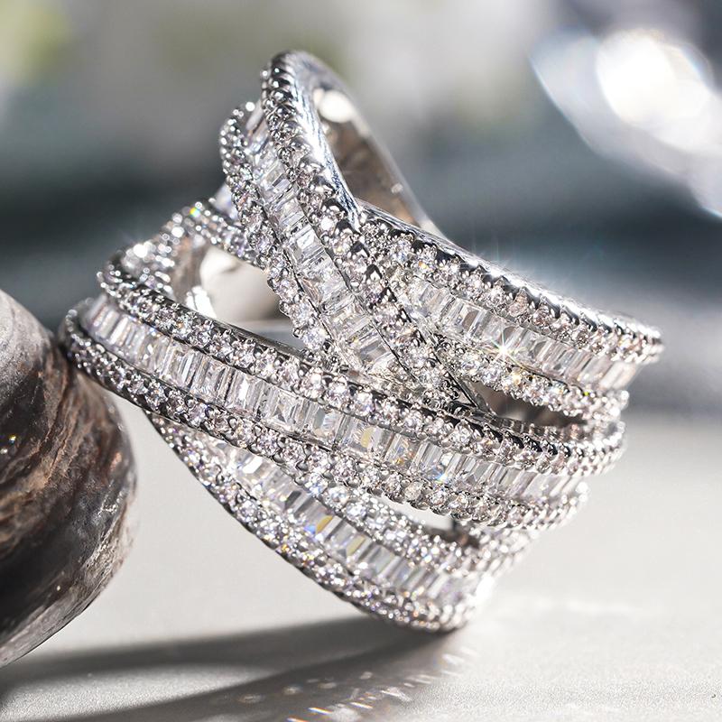Huitan Charming Women Ring Full Bright Cubic Zirconia Luxury Party Lady Accessories Cross Design Fashion Engagement Chic Jewelry