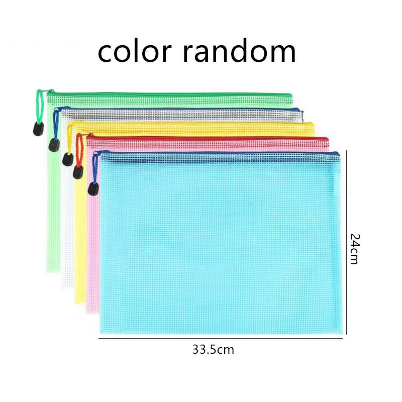 1~5pcs A4 File Bags High-capacity Color Random Grid Zipper Bag Button Folder Household Products Office Supplies Storage TMZ