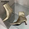 Bequeme Weiche Leder Spitze Damen Knöchelhohe Stiefel Dünne Niedrige Absätze Damenschuhe Stiefeletten Größe 35-42