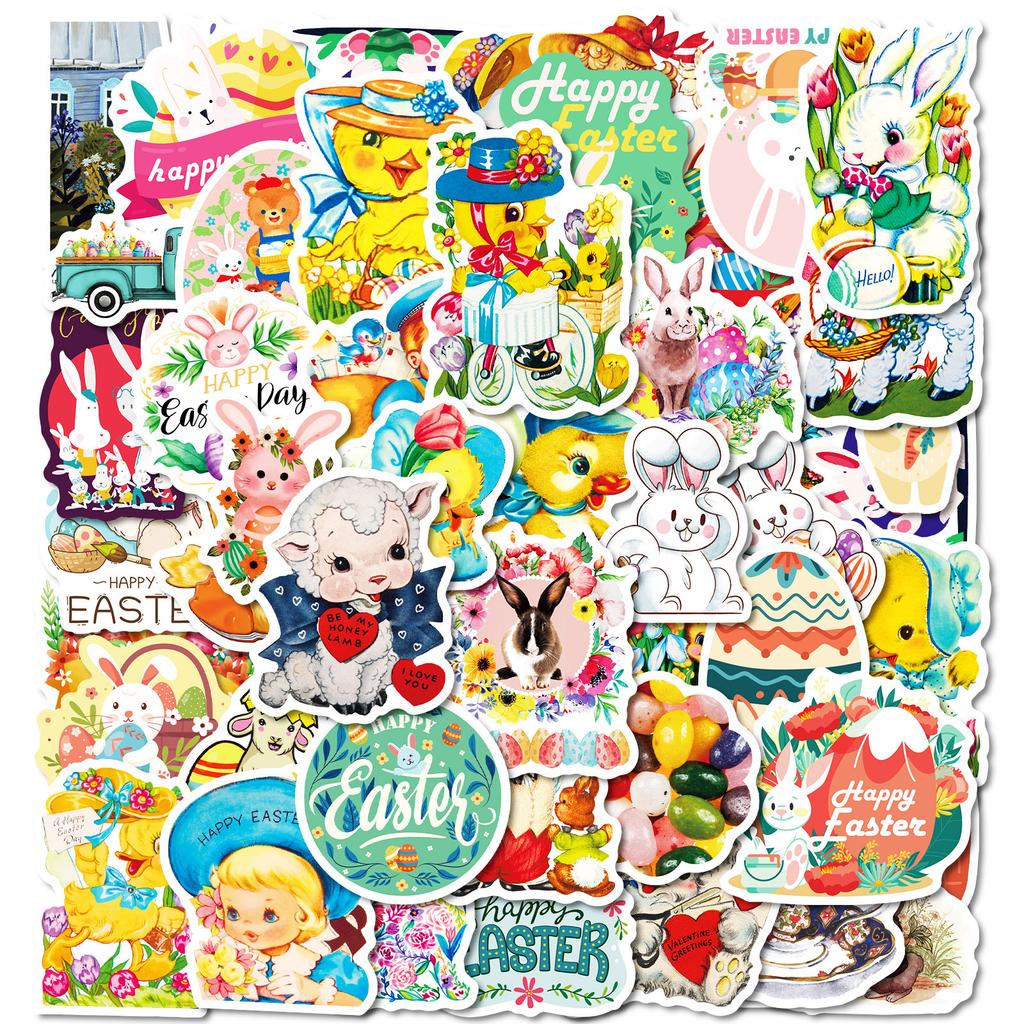 50 Easter Series Cartoon Bunny Eggs Graffiti Stickers Diy Water Cup Flat