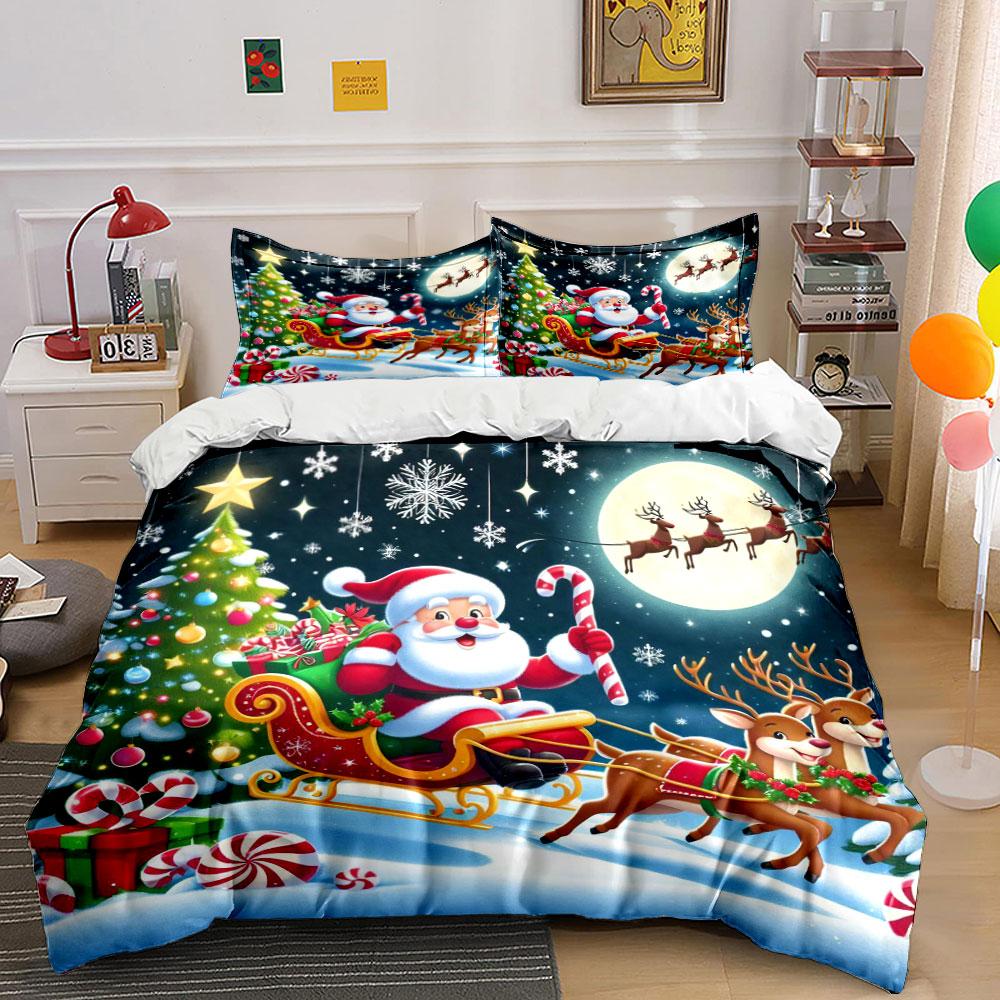 Santa, Sleigh, Reindeer, Snowflakes. Bedding Sets Duvet Cover Sets Duvet Covers Pillowcases(1*Duvet Cover 2*Pillowcases Without Duvet Insert)