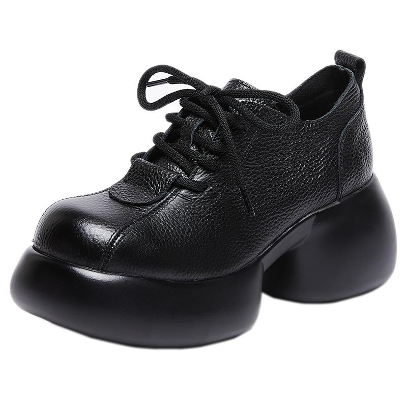 

Модные туфли-лодочки из натуральной кожи GKTINOO 2025 Весна Новинка Женская обувь на толстой подошве Ретро Удобные туфли-клинья на платформе с круглым носком 6