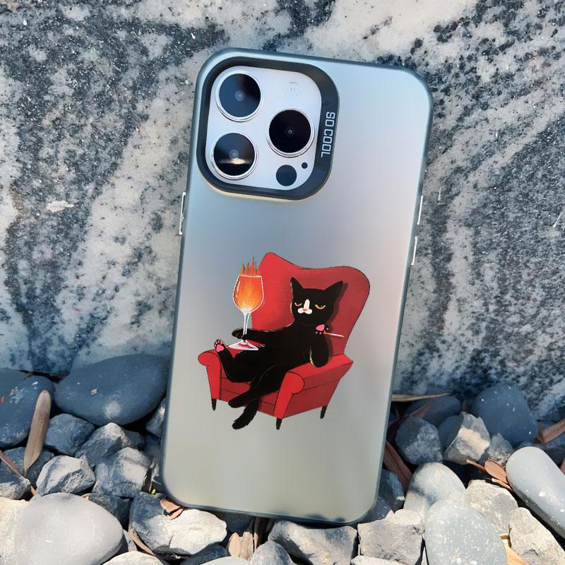 Dark Funny Cartoon Cat Have Fun Phone Case For iPhone 14 13 Pro Max 13 Mini 16 12 11 15 Pro Max 14 15 Plus Animal Laser Cover