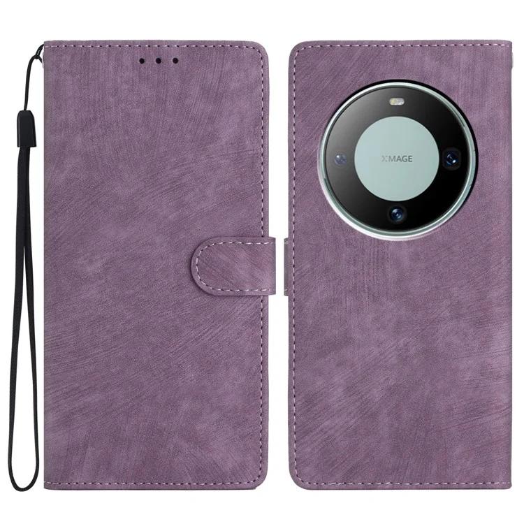 For Huawei Mate 60 Case Folio Flip Solid Color Skin-touch Phone Stand Leather Cover