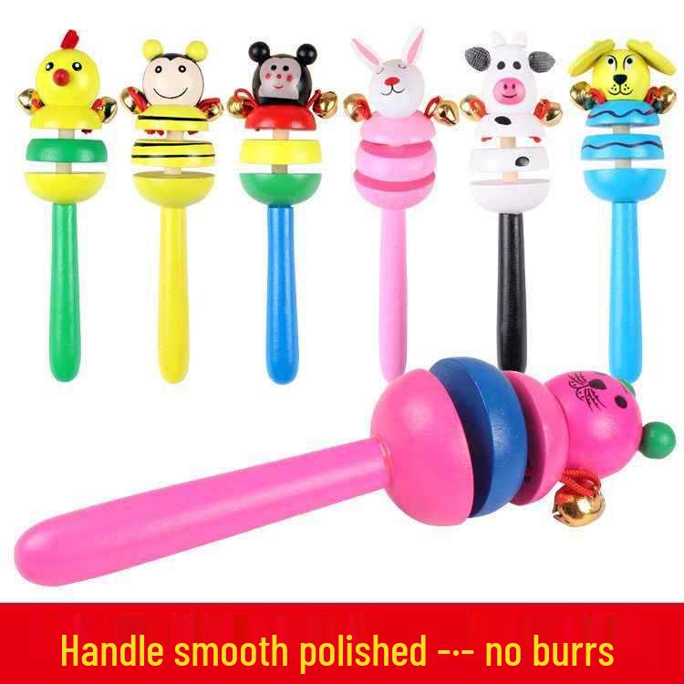 Wooden Cartoon Animal Baby Rattle with Bells (0-1 Year)