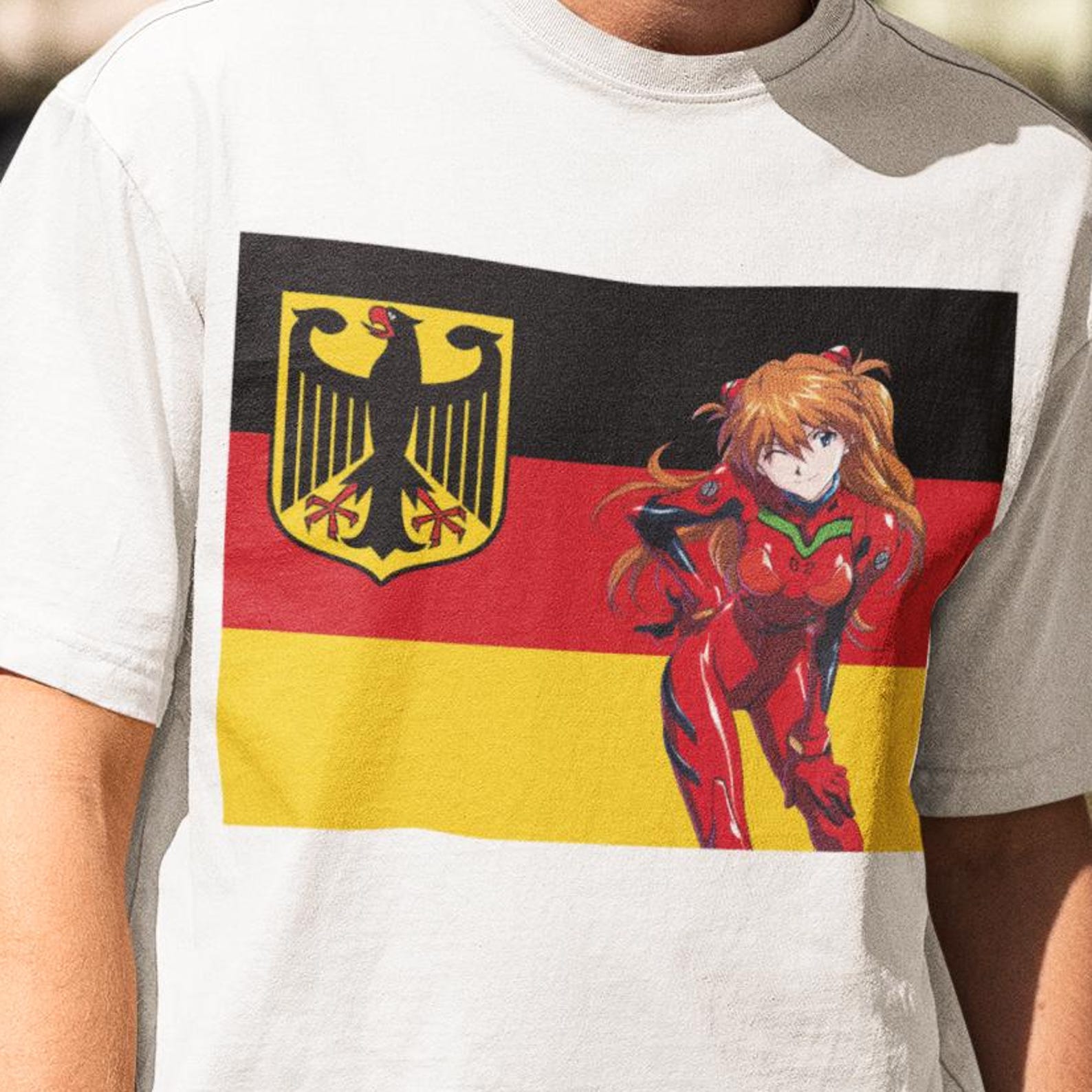 Asuka with German Flag Tshirt, Funny Anime Tshirt, Manga shirt, Germany flag Tee M