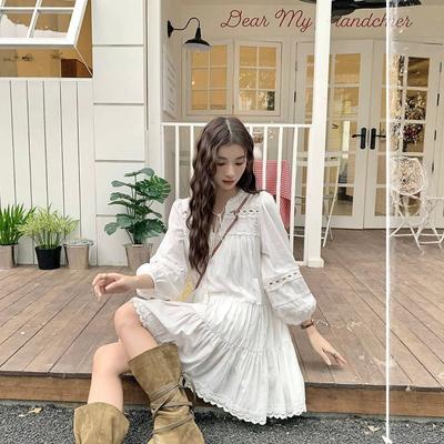 Robe de vacances avec empiècement en dentelle blanche pour femme, nouvelle collection été, robe pour photo de voyage dans les prairies du Yunnan et du Xinjiang