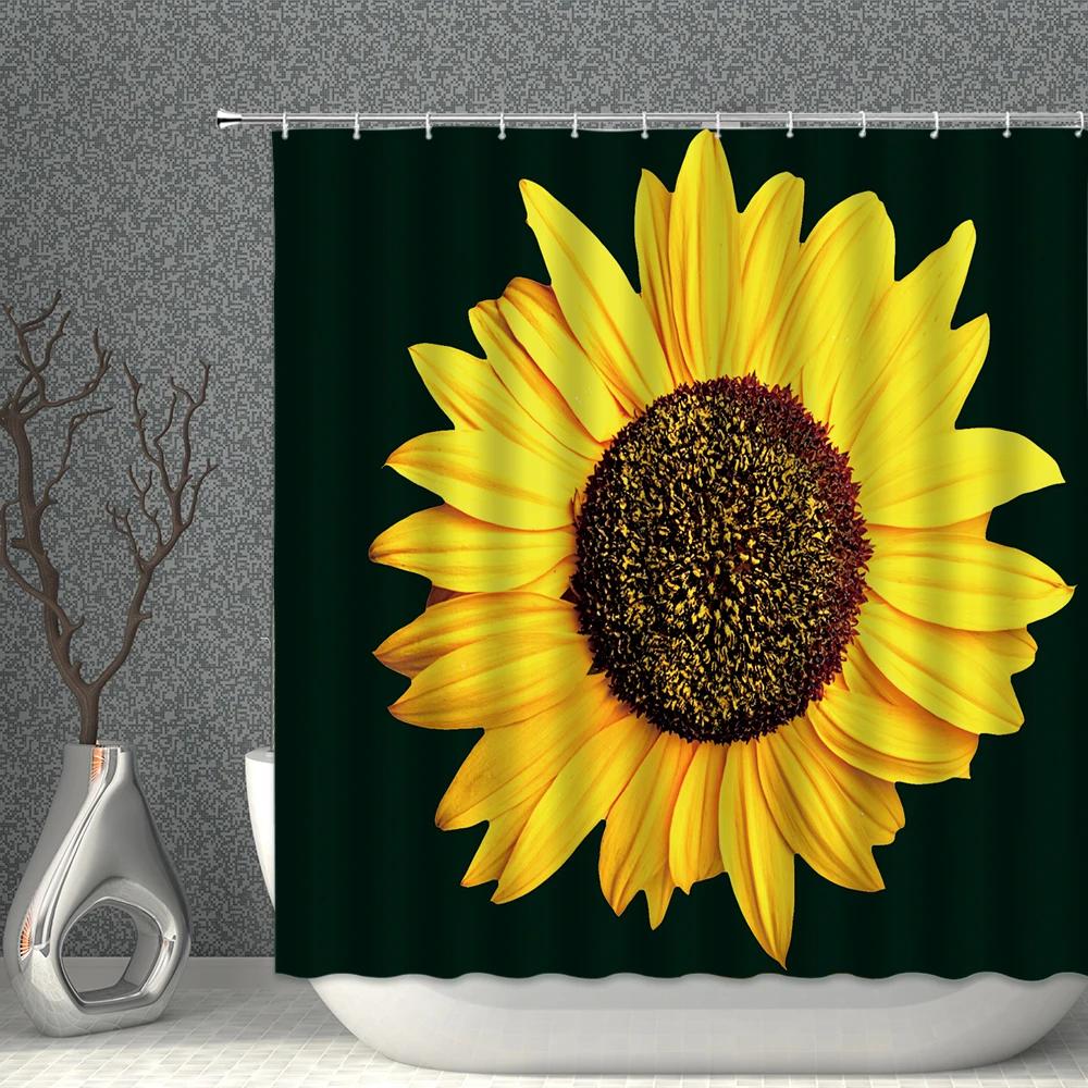 Rose Sunflower Shower Curtain Flower Green Plants Butterfly Bathroom Bath Curtains Waterproof Polyester Cloth Home Decoration