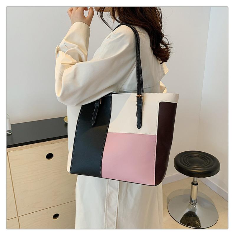 fashion splicing contrasting color women's , new trendy soft-faced casual shoulder bags, simple hand-carried women's bags
