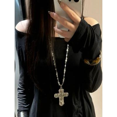 Europäische und Amerikanische Schwerindustrie Perlenkreuz Anhänger Halskette Damen Trendige Nische Y2g Subkultur Pulloverkette Gyaru Accessoires