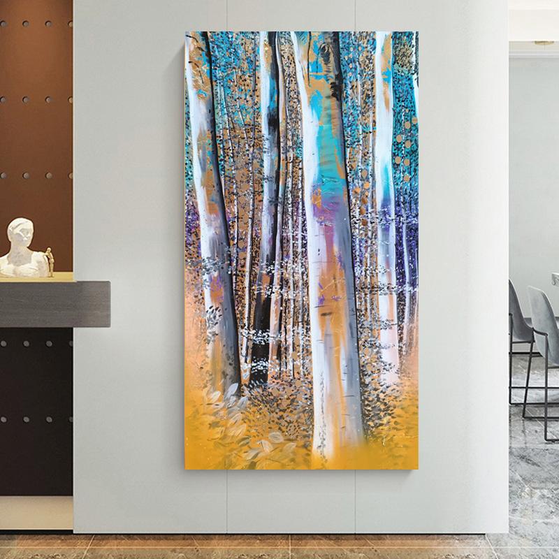 Abstract Birch Forest Canvas Painting Tree Snow Scenery Posters and Prints for Porch Living Room Decoration Cuadros Wall Art