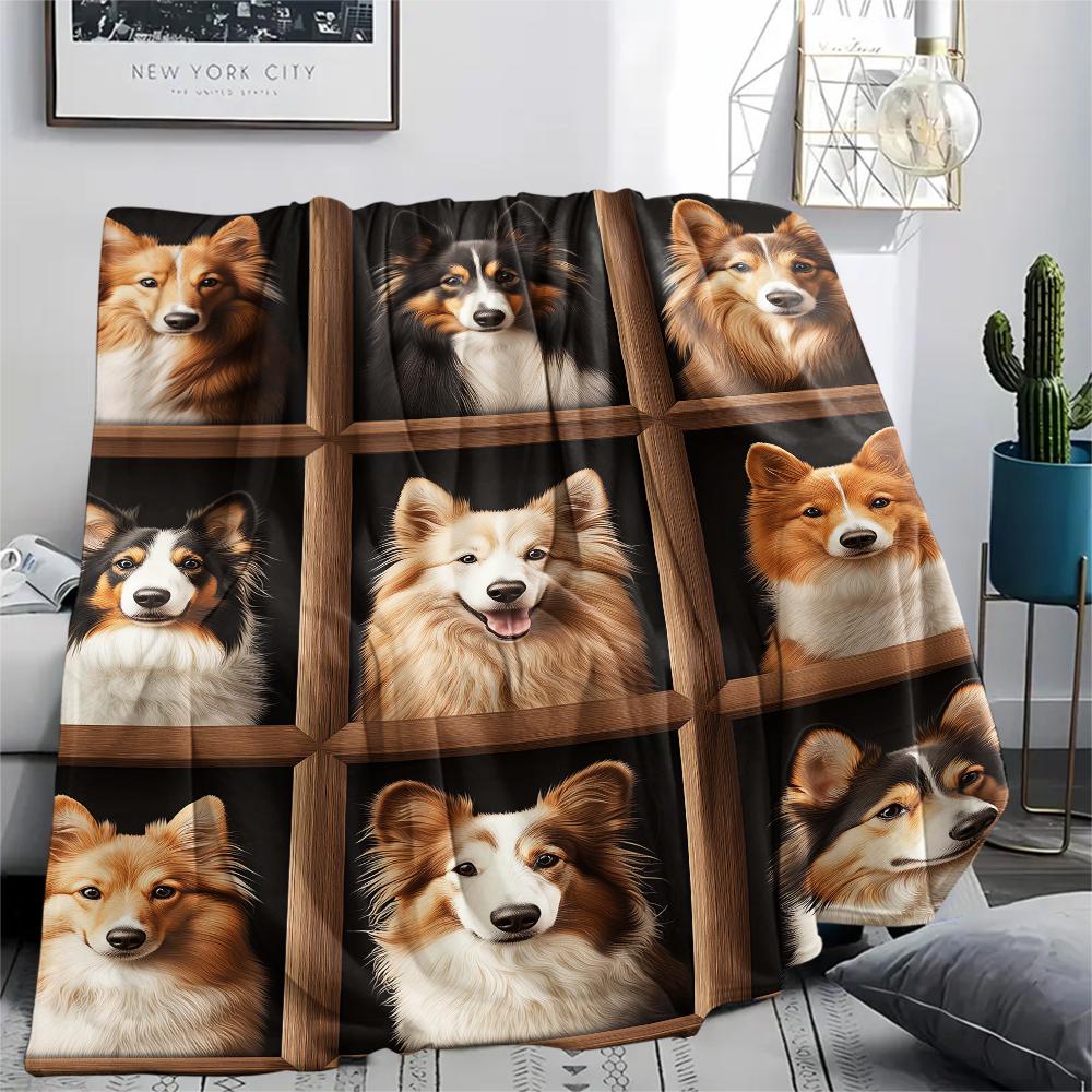 1Pc 3D Dog Puzzle Print Flannel Blanket, High quality Comfortable for All Seasons, Home Decor, Warmth and Comfort, Perfect for Gifts