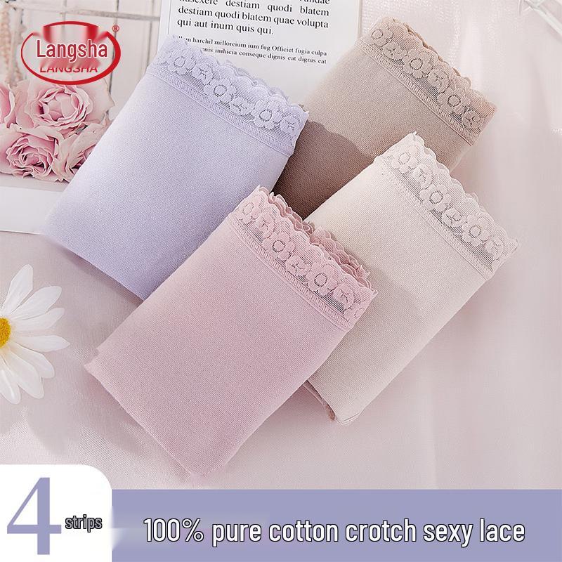 Langsaha Women's Low-Waist Lace Cotton Antibacterial Briefs 4-Pack