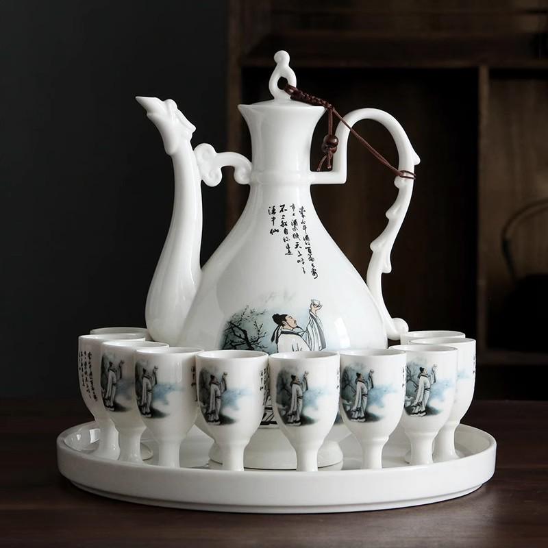 Ancient Style Retro Ceramic Baijiu Decanter Set with Wine Glasses