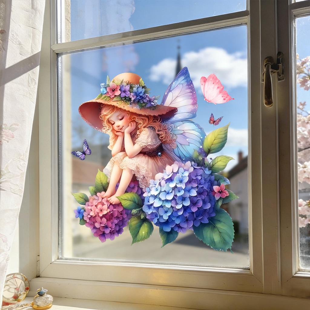 Flower Fairy Hydrangea Flower Butterfly Glass Film Kitchen and Bathroom Stickers