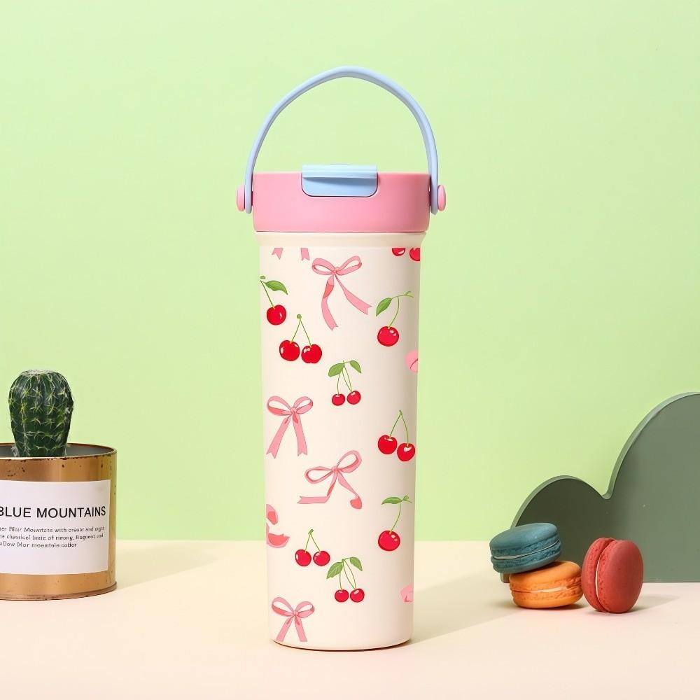 Portable Bowknot Insulated Cup Stainless Steel Solid Color Vacuum Mug Handle Thermal Car Coffee Cup Travel