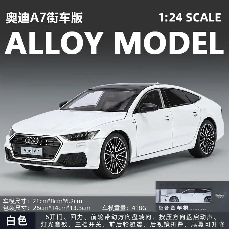 1:24 A7 Toy Car Model Diecast Alloy Vehicle Miniature Pull Back Sound & Light Doors Openable Collection Gift for Boy Kid