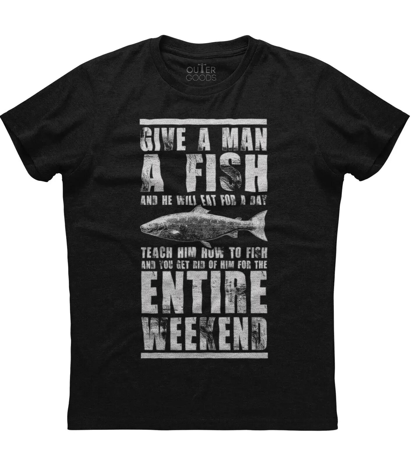 Give A Unisex A Fish Fishing Designed Unisexs Short Sleeve New Cotton Black Tshirt S