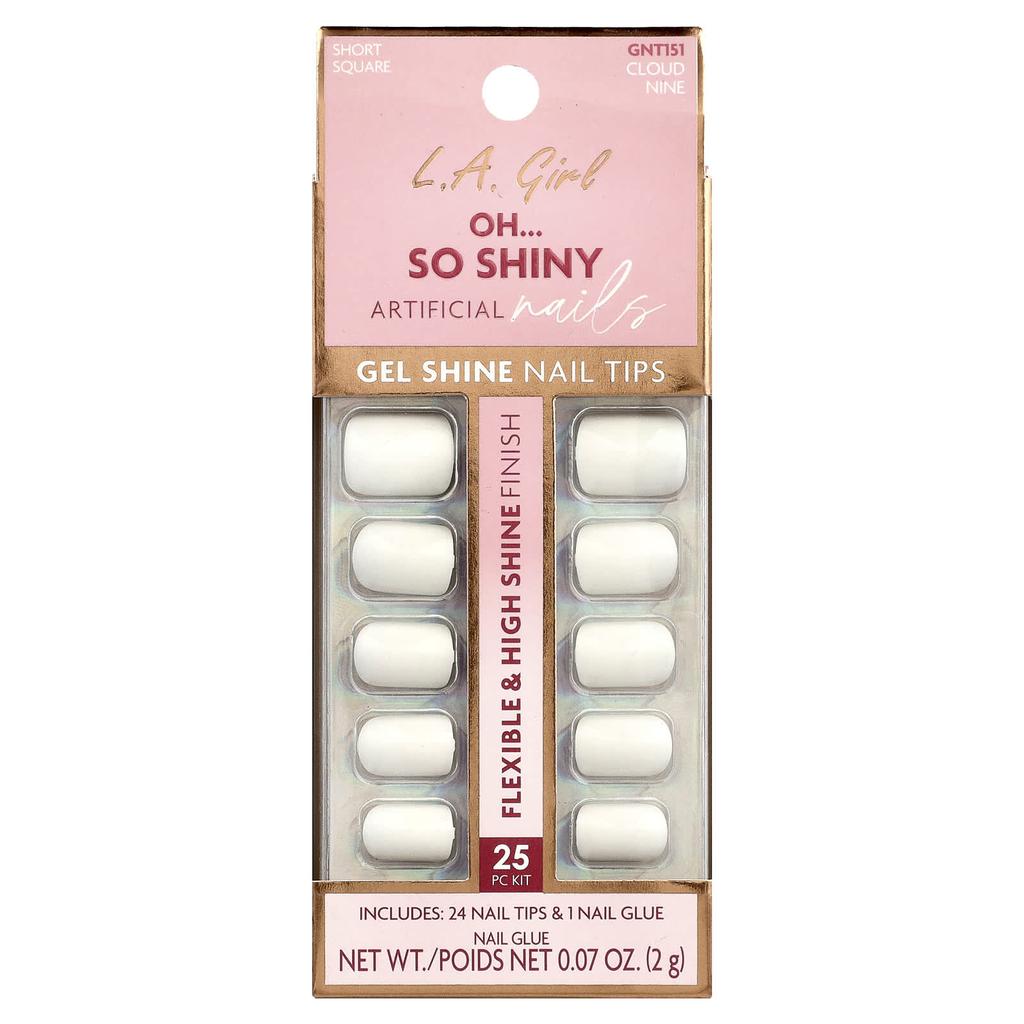 L.A. Girl, Oh So Shiny Artificial Nails, Gel Shine Nail Tips, GNT151 Cloud Nine, 25-Piece Kit