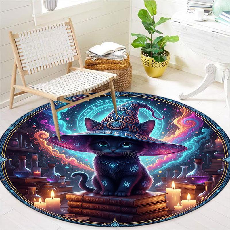 Magical and cute animalsRound Area Rug,Carpet Rug for Living Room Bedroom Sofa Playroom Decor,Non-slip Floor Mat