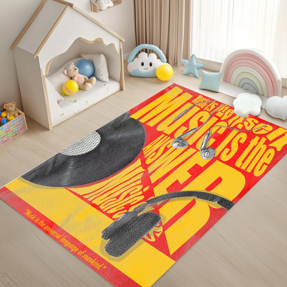 Vintage Musik-Schallplattenmuster Teppichmatte Teppich Retro Schwarz-Weiß Design Rutschfest Heimdekoration für Wohnzimmer Schlafzimmer