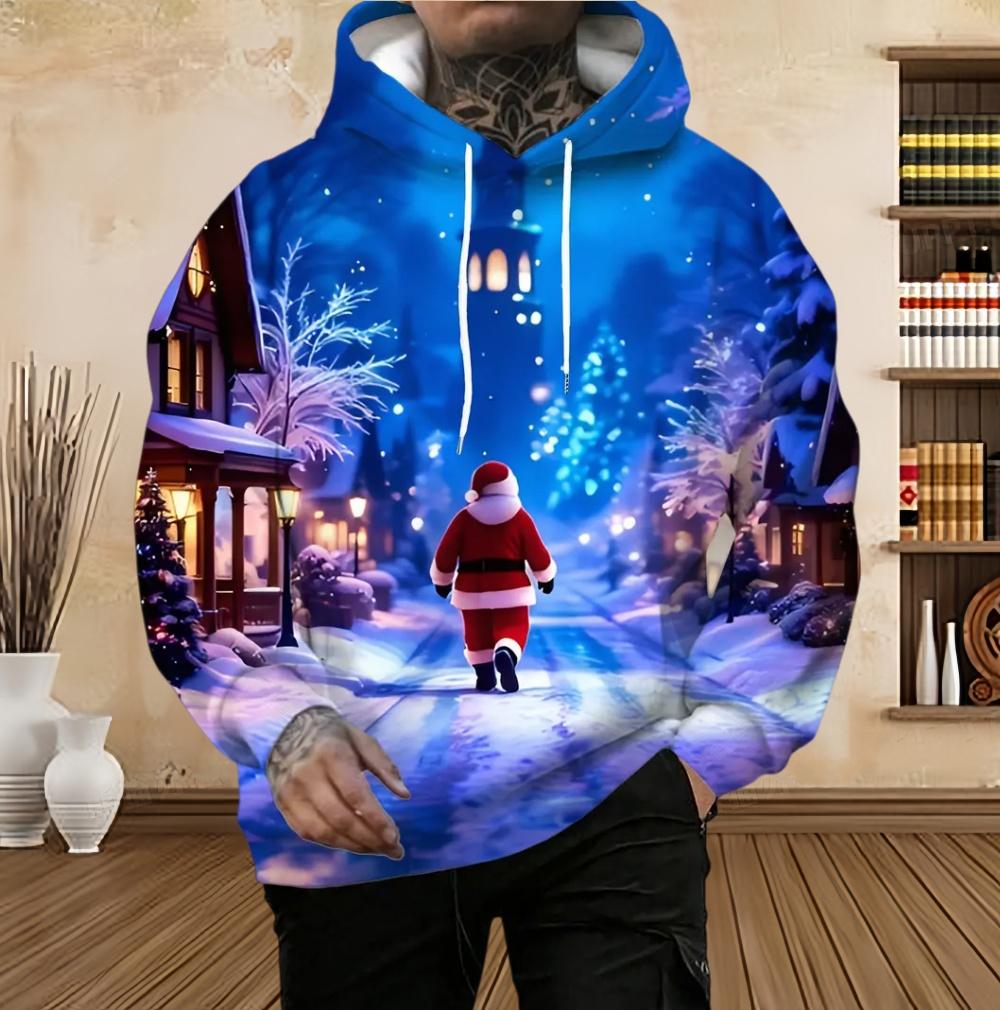 Men's Fashion Christmas Skull Tree Pattern 3D Print Long Sleeve Hoodie Sweatshirt Large Pocket Pullover Oversize Sweatshirts Top