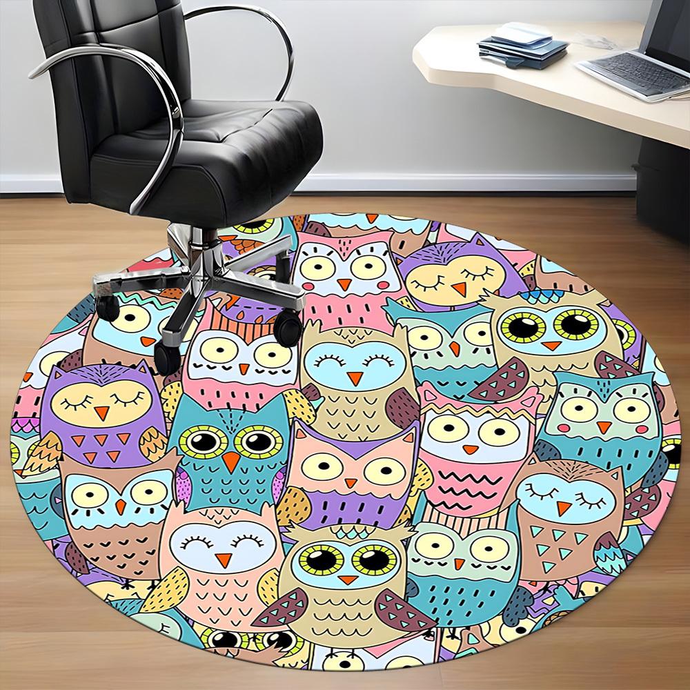 1pc Owl Pattern Office Round Area Rug, Indoor Mat Suitable For Office, Under Office Chairs Bedroom Living Room Home Decor, Room Deco