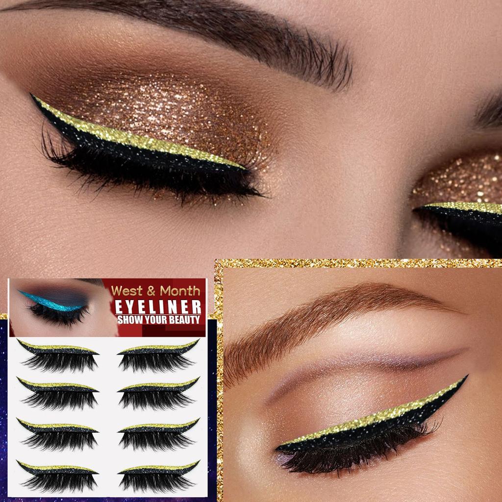 West&Month 4 Paar/Set Fake Lashes Eyeliner, langlebig, mehrere Stile, einfach zu verwenden für Party, Wimpernaufkleber, Eyeliner-Aufkleber
