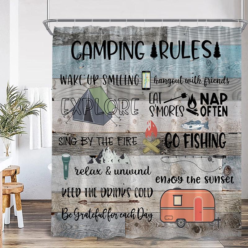 Vintage Camping Shower Curtains Abstract Mountain Camper Forest Scenery Polyester Fabric Home Bathroom Curtain Decor with Hooks