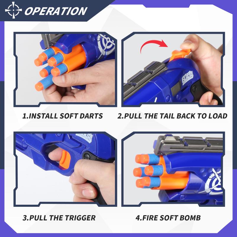 Kids Toy Gun 6-Shot Soft Bullet Blaster with 20 Foam Darts Target Wristband for Indoor Outdoor Play Shooting Battle Boys Gifts