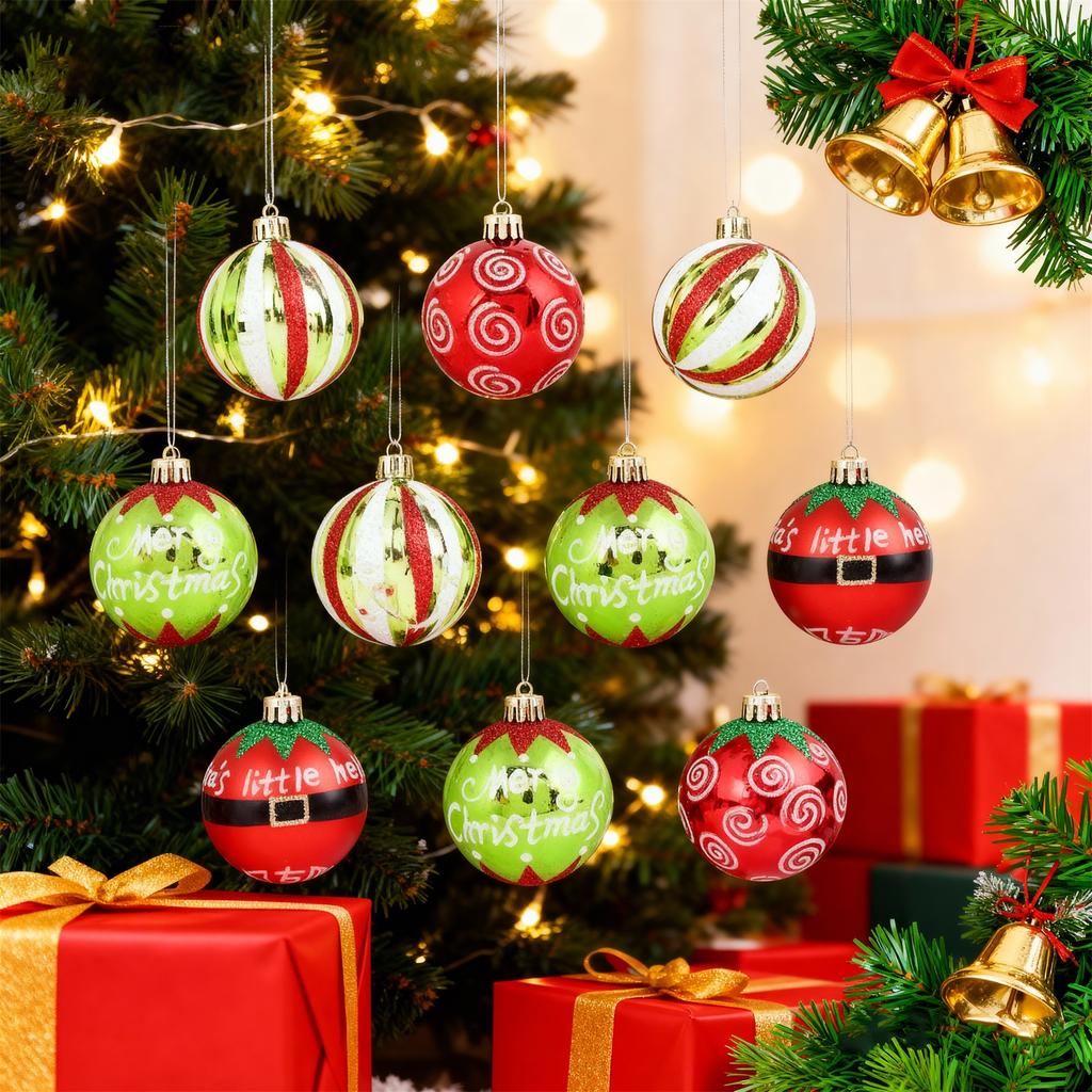 9pcs Christmas Electroplated Plastic Balls, Round Balls, Painted Christmas Balls