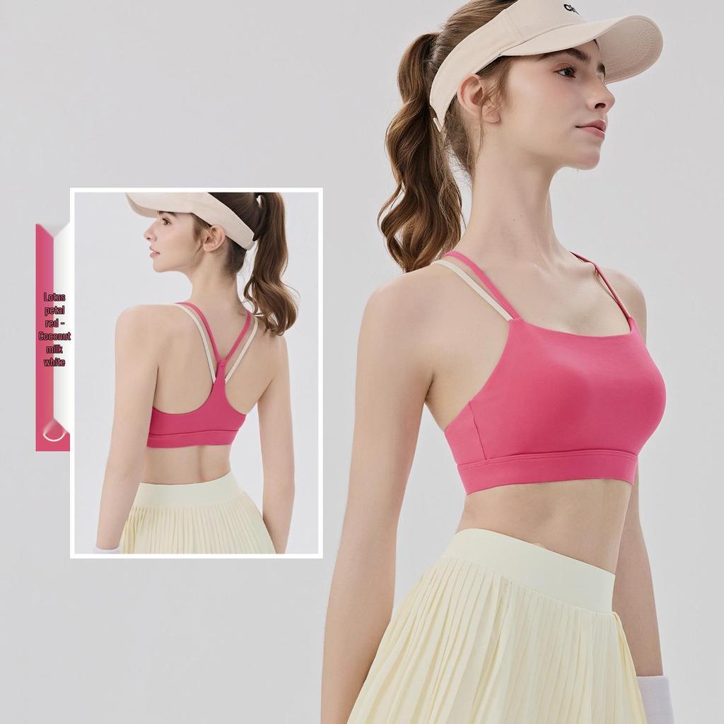 Women's Color-Block Yoga Bra: Two-Shoulder Strap, Fixed Pads, Bare-Back Design, Quick-Dry, Moisture-Wicking.