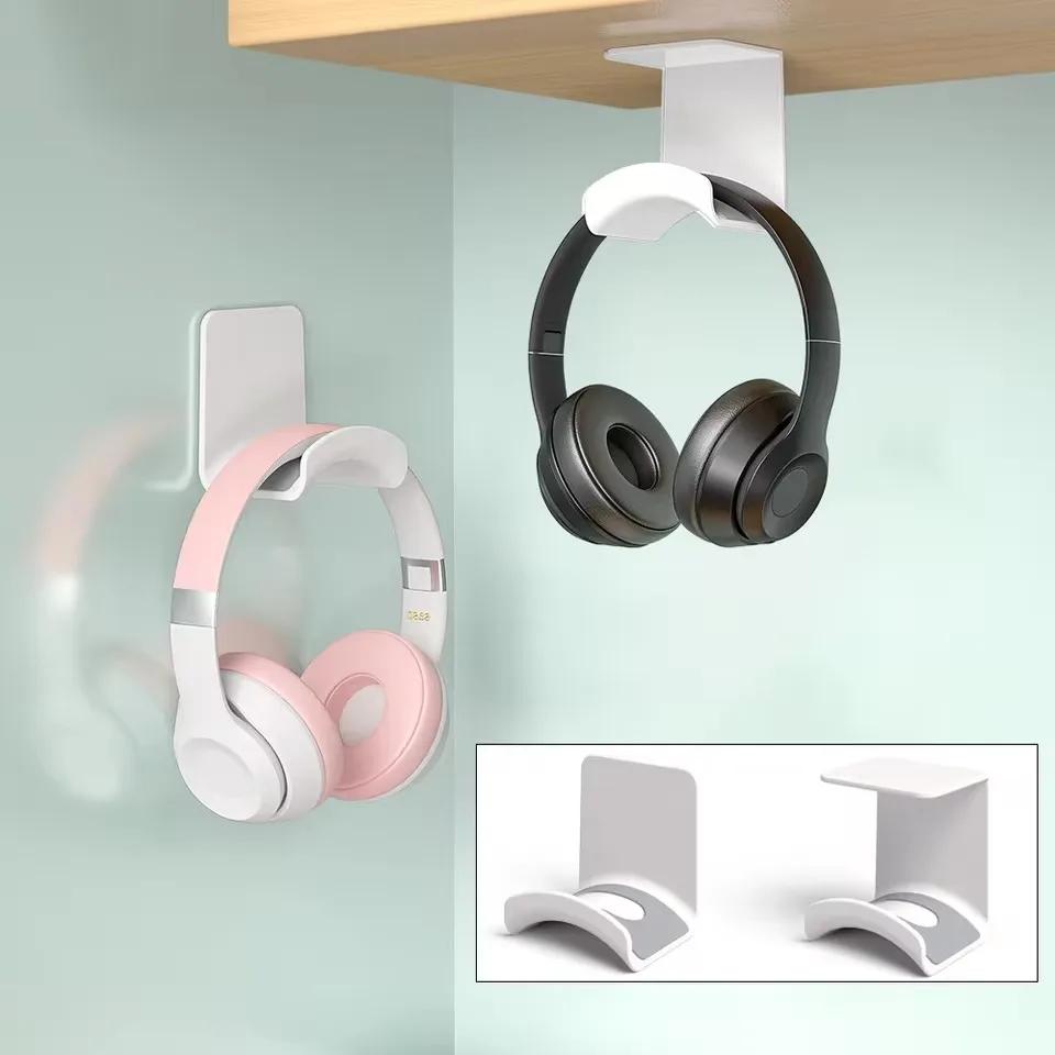 Adhesive Plastic Universal Headphone Stand Wall Mount Hanger Under Desk Headset Rack Holder Support For Gaming Earphone Bracket