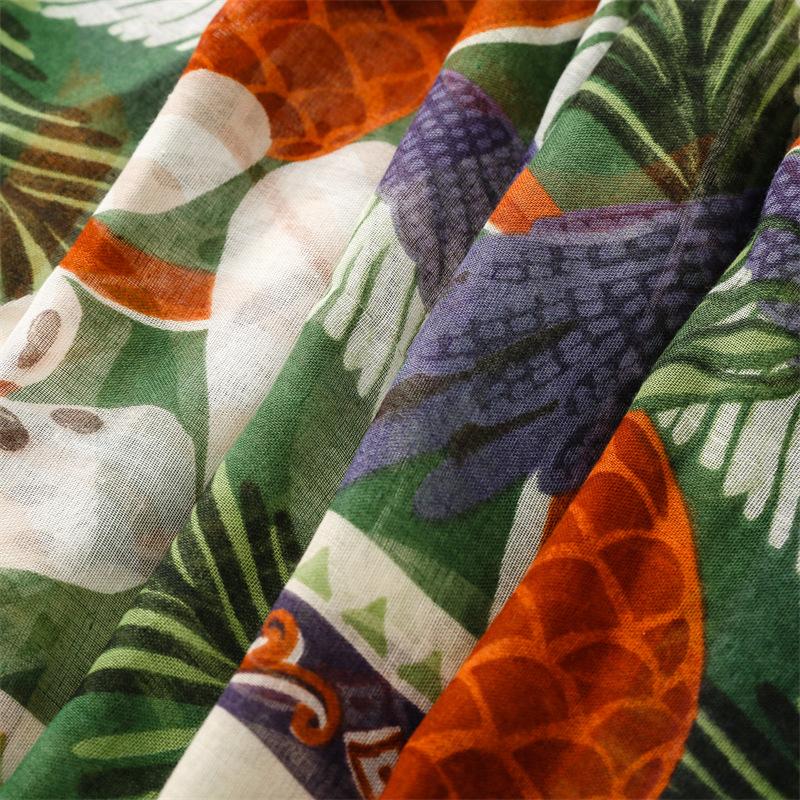 Ladies Scarf Thin Silk Scarf Spring Summer Tropical Plants Flowers Bugs Birds Bali Yarn Women Tassel Shawl